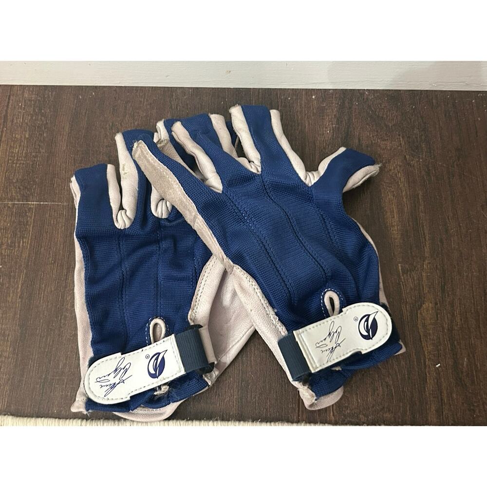 Vtg Douglas Gill Short Finger Sailing Gloves Mens Medium Blue Yachting Coastal